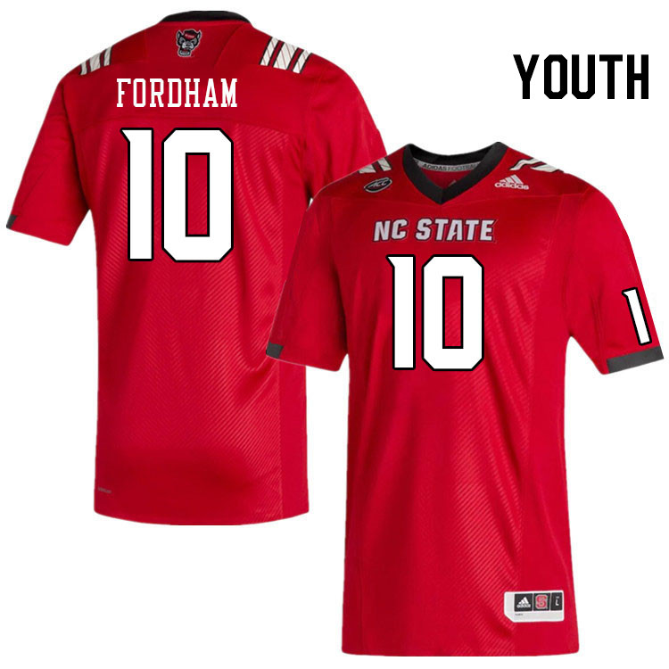 Youth #10 Caden Fordham North Carolina State Wolfpacks College Football Jerseys Stitched-Red - Click Image to Close